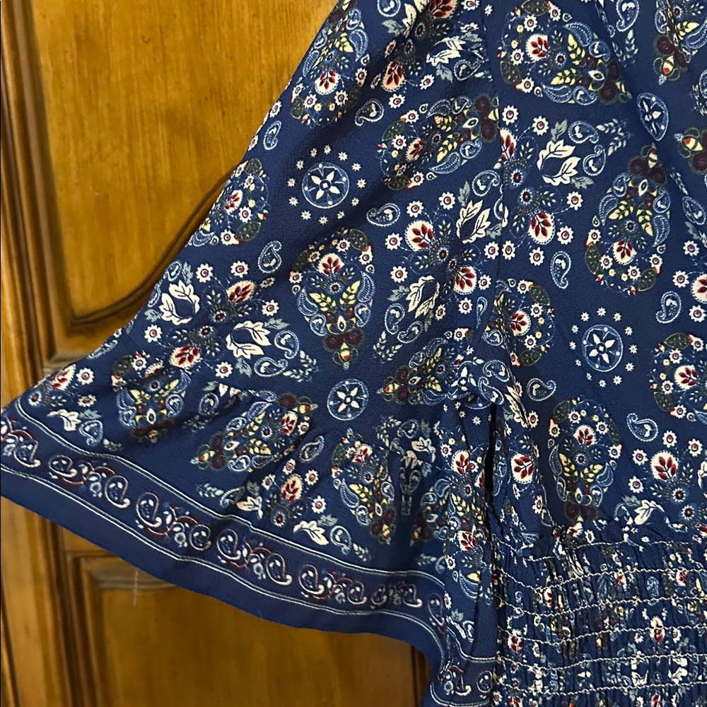 NEW Max Studio Blue White Flutter Sleeve Flirty Midi Dress Size Small - Picture 6 of 12